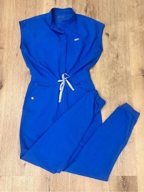 Figs Women's Royal Blue Utility Jumpsuit with Drawstring Waist